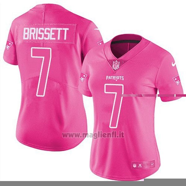 Maglia NFL Limited Donna New England Patriots 7 Jacoby Brissett Rosa Stitched Rush Fashion